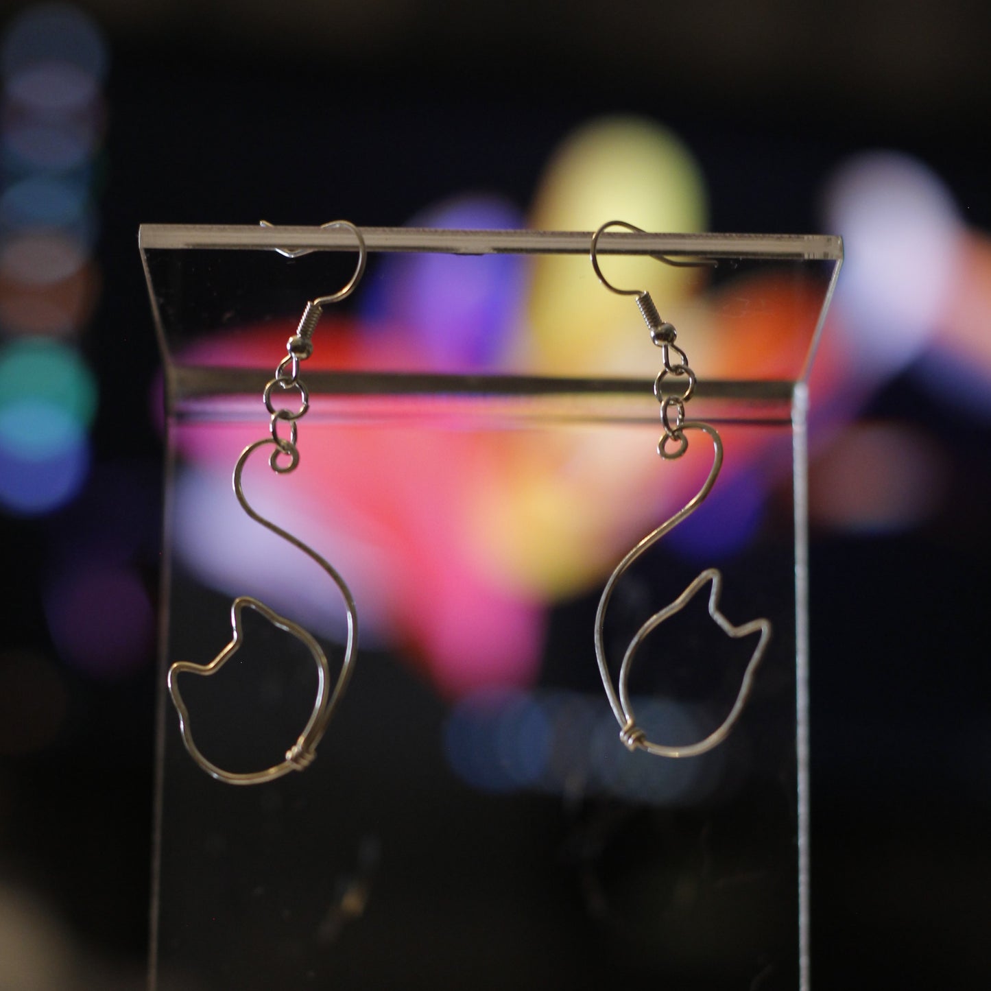 Silver Wire Cat Earrings